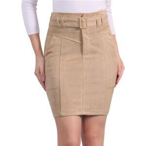 Faux Suede Skirt for Women Khaki